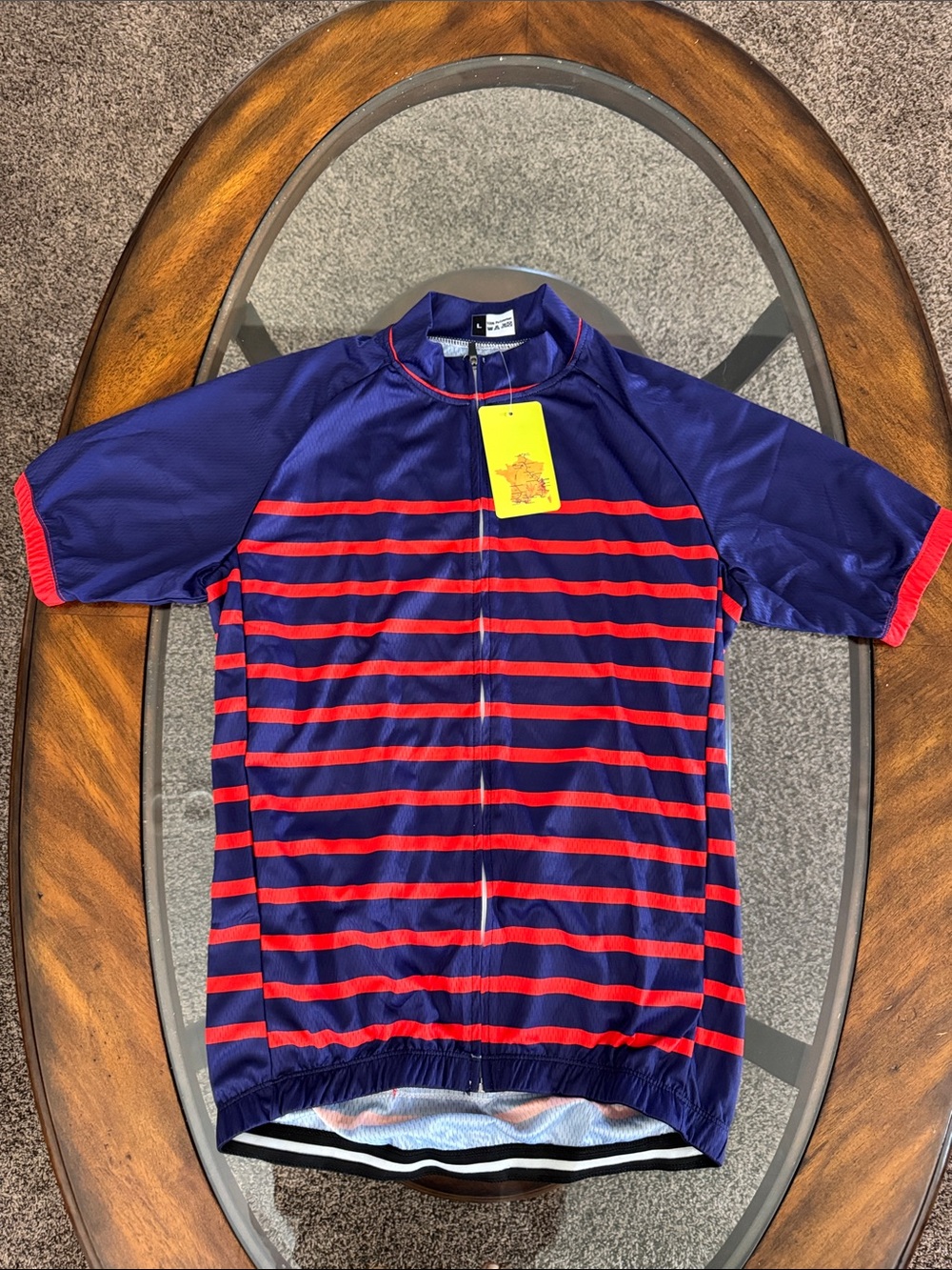 Men’s Large Navy & Red Striped Cycling Jersey